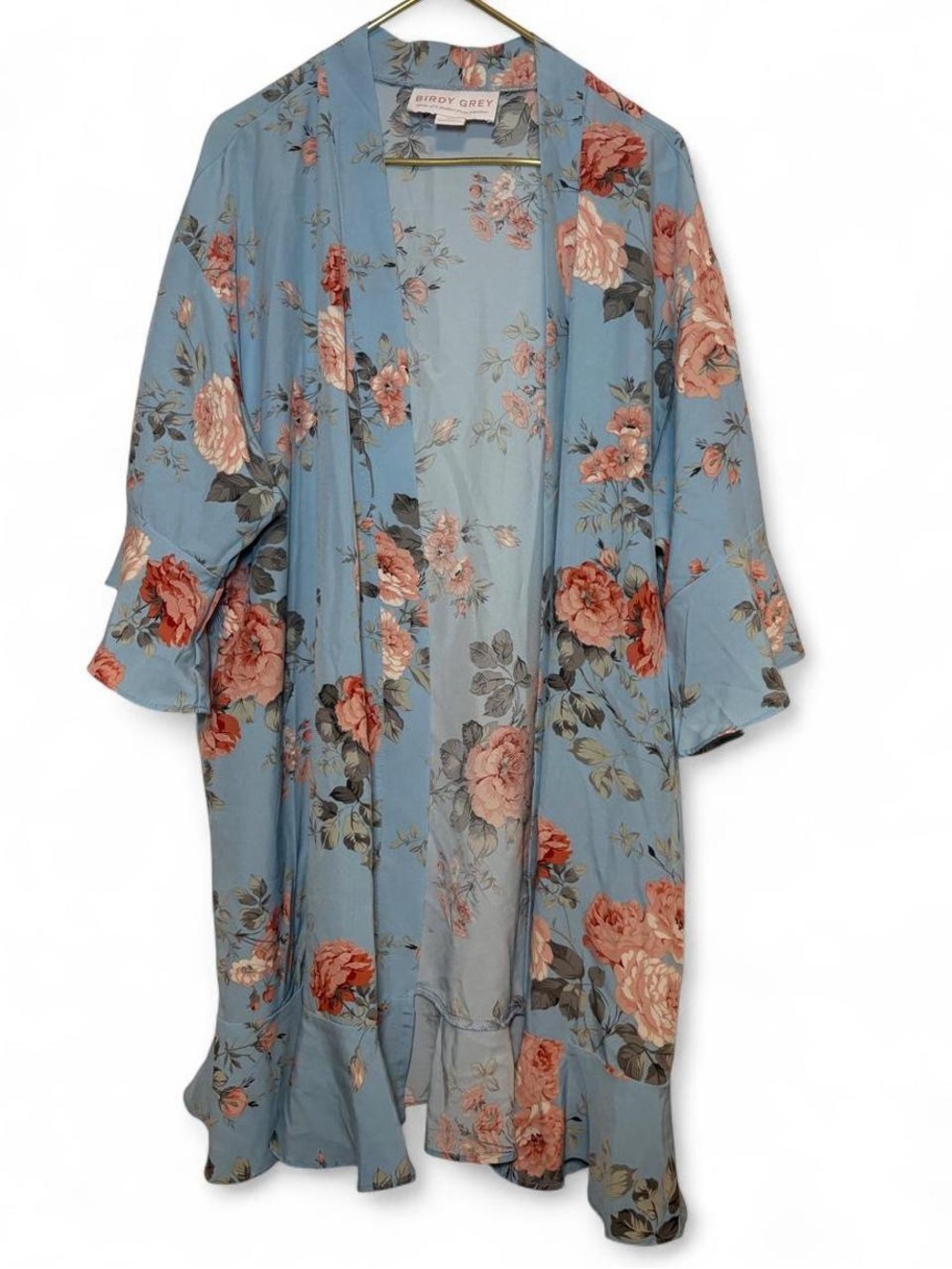 Birdy Grey Dusty Blue Floral Satin Robe